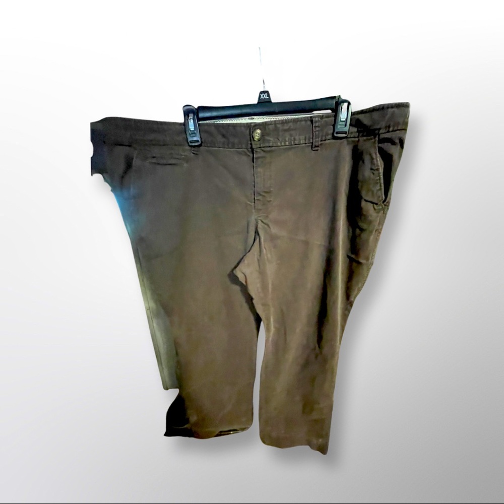 Old Navy brown pants, bootcut, size 20W, very comfy. I have all three colors 😊
